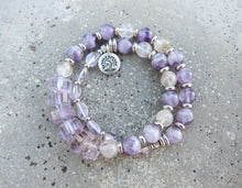 Ametrine, Cacoxenite Quartz, Lavender and Purple Chevron Mala Bracelet in 27 Beads