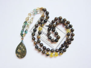 SALE - Baltic Amber, Citrine and Clear Quartz w/ Ocean Jasper Pendant Necklace