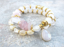 Pink Quartz and Citrine - For Love, Happiness, Good Luck Mala Bracelet