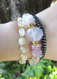 Pink Quartz and Citrine - For Love, Happiness, Good Luck Mala Bracelet