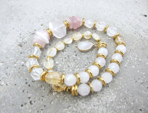 Pink Quartz and Citrine - For Love, Happiness, Good Luck Mala Bracelet