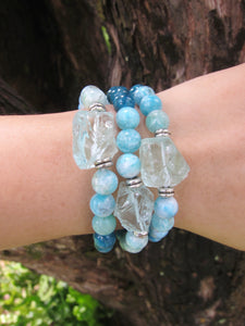 Natural Teal Blue Hemimorphite, Apatite and Blue Quartz Mala Bracelet