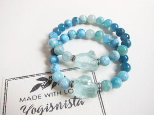 Natural Teal Blue Hemimorphite, Apatite and Blue Quartz Mala Bracelet