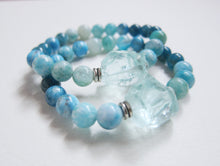 Natural Teal Blue Hemimorphite, Apatite and Blue Quartz Mala Bracelet