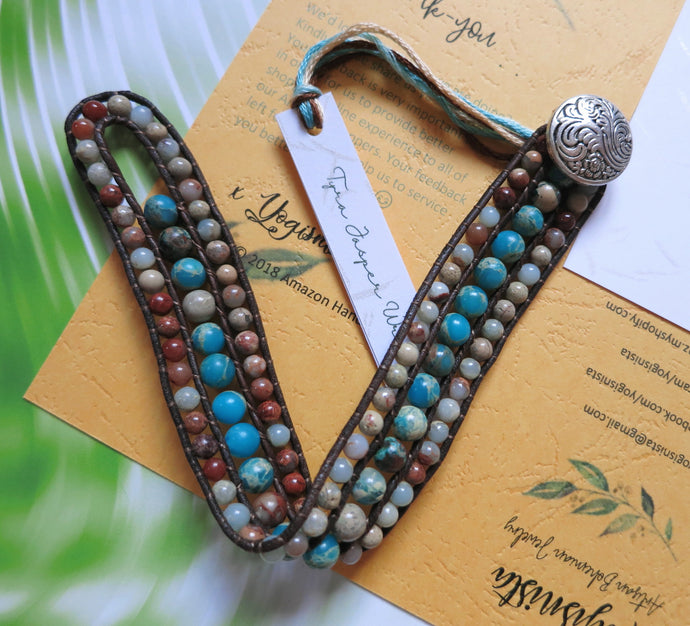 Tyra Handmade Jasper Leather Wrap Bracelet - yogisnista