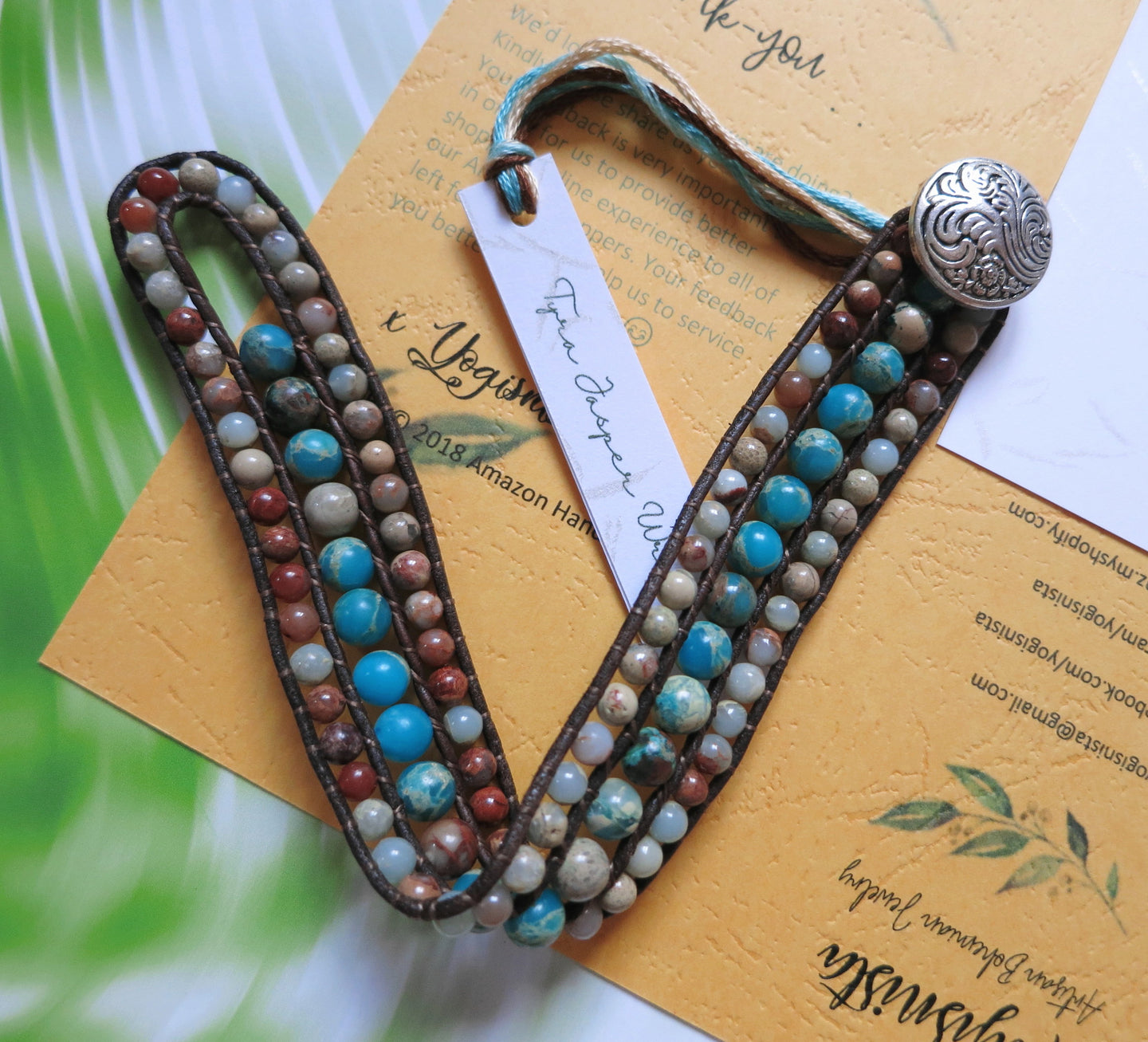 Tyra Handmade Jasper Leather Wrap Bracelet - yogisnista