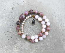 27 Bead Mala Bracelet in Plum Tourmaline, Pink Opal, Rose Quartz + Lepidolite