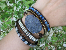 Natural Druzy Square Shaped stones Leather Wrap Bracelet - yogisnista