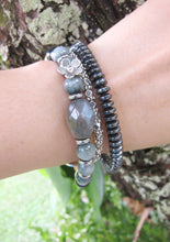 SALE - 27 Bead Labradorite, Eagle Eye, Agate Mala Stone Bracelet with Heart Charm