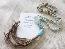 Long Amazonite Boho Tassel Leather Necklace - yogisnista