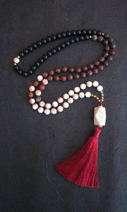 SALE - Red Imperial Mala Jasper Onyx Tassel Necklace