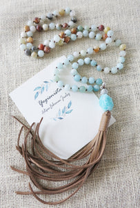 Natural Amazonite Boho Tassel Leather Necklace - yogisnista