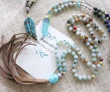 Long Amazonite Boho Tassel Leather Necklace - yogisnista