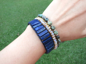 Blue Royal Lapis Lazuli Tube Stone Bracelet - yogisnista