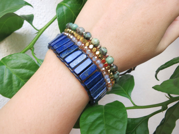 Blue Royal Lapis Lazuli Tube Stone Bracelet - yogisnista