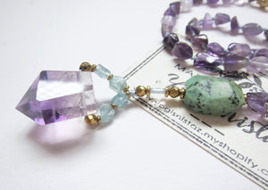 Amethyst Point Pendant Beaded Necklace