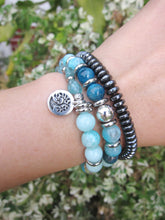 27 Beads in Natural Teal Blue Hemimorphite, Apatite + Blue Quartz Mala Bracelet