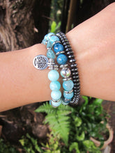 27 Beads in Natural Teal Blue Hemimorphite, Apatite + Blue Quartz Mala Bracelet