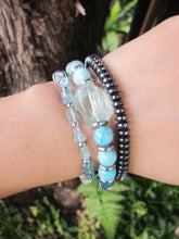 27 Beads in Natural Teal Blue Hemimorphite, Apatite + Blue Quartz Mala Bracelet