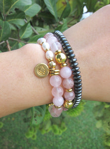 Rose Qaurtz, Strawberry Quartz, Pink Chalcedony - Love, Fertility Mala Bracelet for Heart Chakra