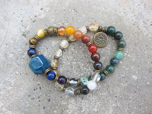 SALE - 7 Chakra Stone Mala Bracelet with Lotus Charm