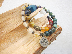 SALE - 7 Chakra Stone Mala Bracelet with Lotus Charm