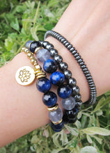 SALE - 27 Bead Mala Bracelet in Blue Tiger Eye and Fluorite