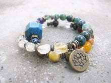 SALE - 7 Chakra Stone Mala Bracelet with Lotus Charm