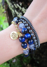 SALE - 27 Bead Mala Bracelet in Blue Tiger Eye and Fluorite