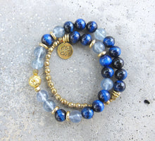 SALE - 27 Bead Mala Bracelet in Blue Tiger Eye and Fluorite