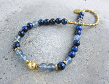 SALE - 27 Bead Mala Bracelet in Blue Tiger Eye and Fluorite