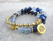 SALE - 27 Bead Mala Bracelet in Blue Tiger Eye and Fluorite