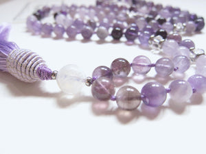 Amethyst, Lavender Mala Tassel Necklace - The Sixth Chakra