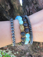 2 piece set - Natural Lava Stone and Teal Blue Agate Mala Bracelets