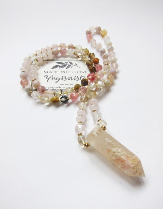 Sakura Cherry Blossom Mala Necklace in matching Flower Agate Pendant Point