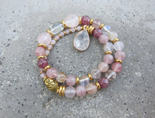 Rose Quartz - Love Mala Bracelet in clear Quartz Charm - Fertility Bracelet