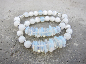 Selenite, Moonstone, Opal, Clear Quartz Single Mala Bracelet