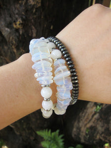 Selenite, Moonstone, Opal, Clear Quartz Single Mala Bracelet