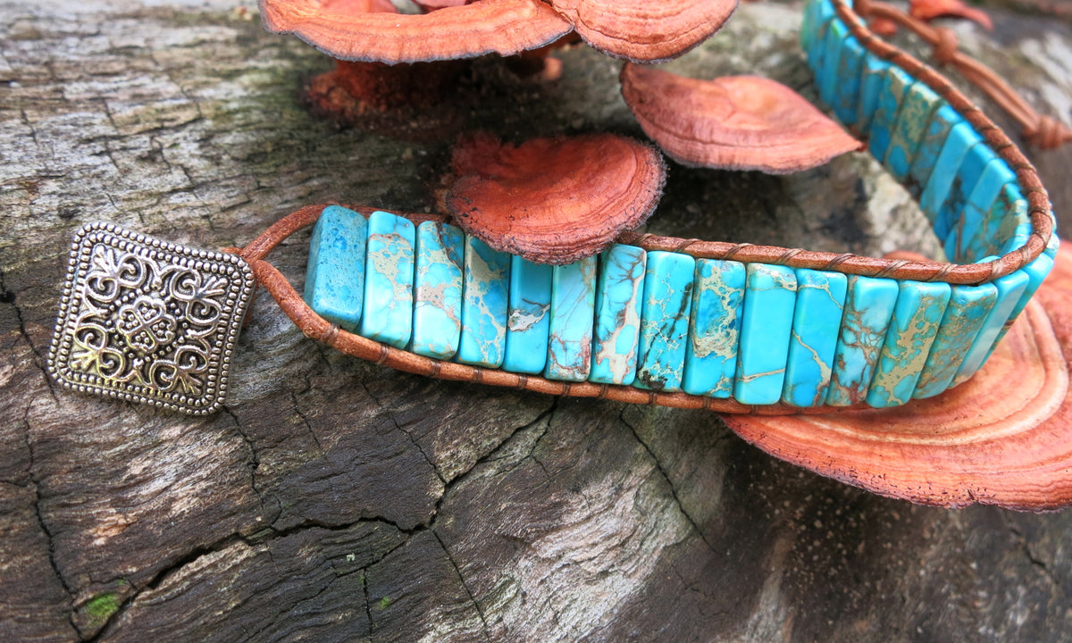 Aqua Turquoise Jasper Tubestone Cuff Beaded Bracelet – yogisnista