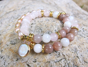 Full Moon Bracelet in Sunstone, Moonstone, Rose Quartz and Freshwater Pearls