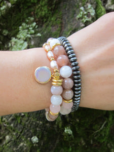 Full Moon Bracelet in Sunstone, Moonstone, Rose Quartz and Freshwater Pearls