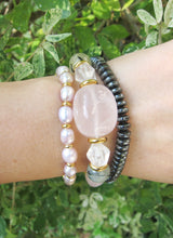 Rose Quartz, Rutilated Prehnite Quartz, Freshwater Pearl - Love, Fertility, Protection Mala Bracelet