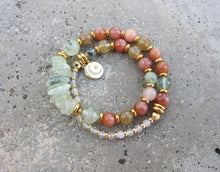 Prehnite & Sunstone Double Strand Bracelet with Moon & Star Charm