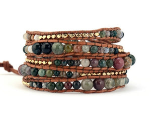 Graduated India Agate Beaded Wrap Bracelet - yogisnista