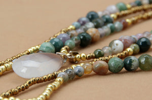 3 Tier Layered Agate Necklace with Teardrop Pendant - yogisnista