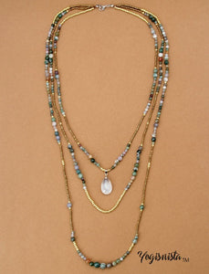 3 Tier Layered Agate Necklace with Teardrop Pendant - yogisnista