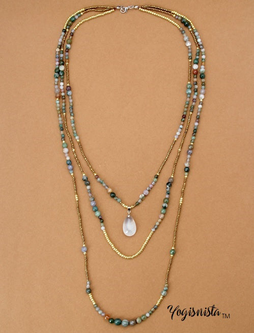 3 Tier Layered Agate Necklace with Teardrop Pendant - yogisnista