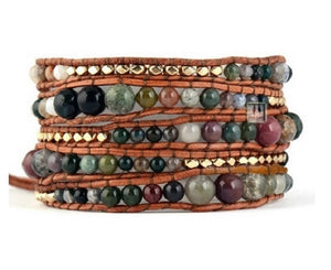 Graduated India Agate Beaded Wrap Bracelet - yogisnista