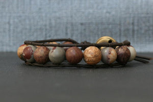 Natural Mix Jasper Bracelet on Brown/Black Leather