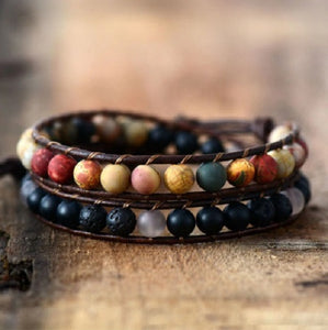 Jasper, Black Lava Stones Aromatherapy Oil Diffuser Wrap Bracelet